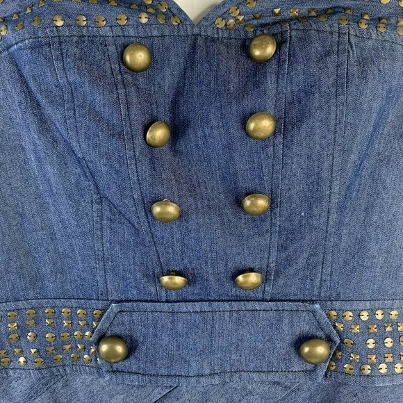 Arden B Sz XS Y2K Chambray Studded Stud Strapless Military Style Mini Dress T210 - Picture 3 of 9